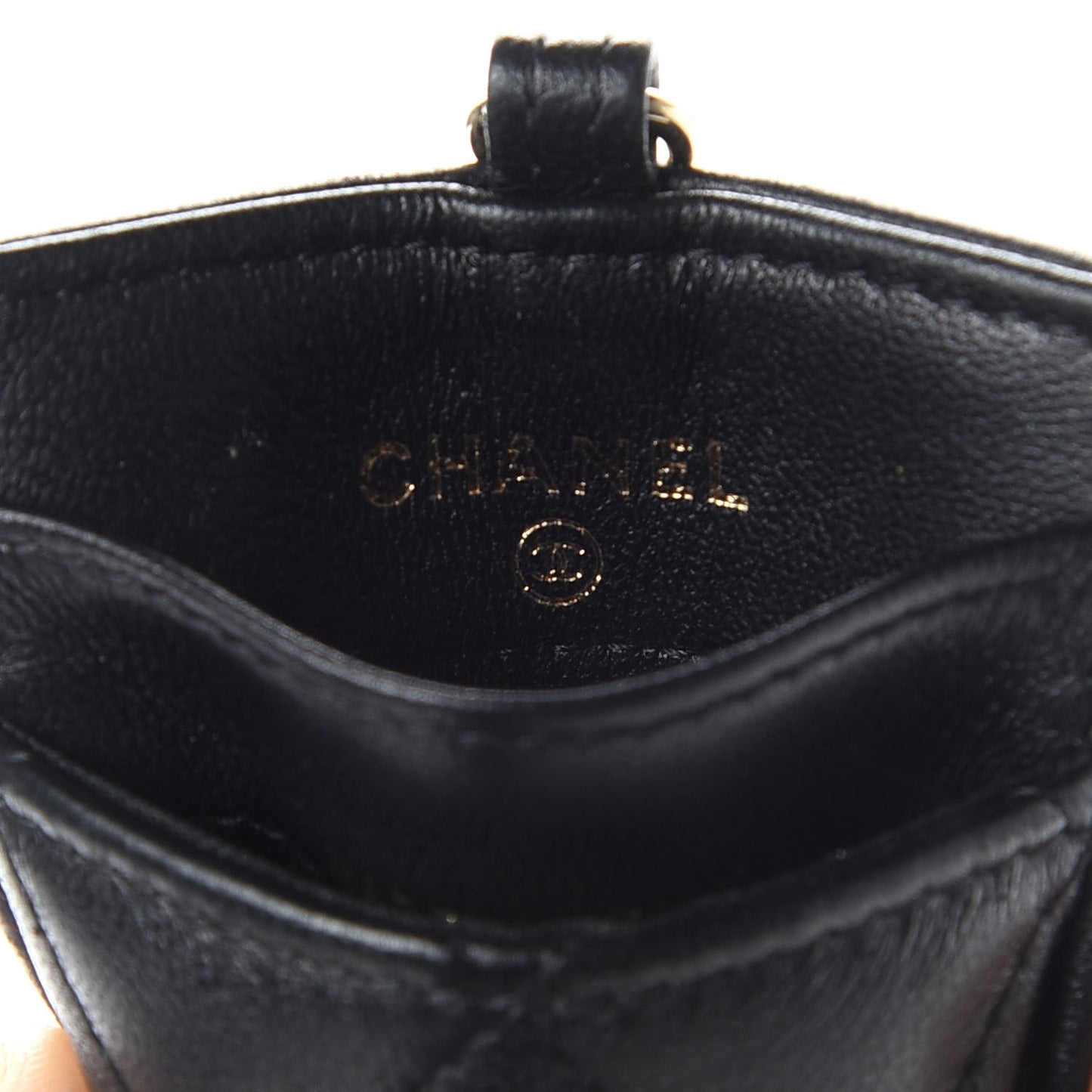 Lambskin Quilted Card Holder On Chain Black