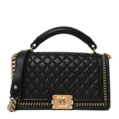 Chanel Calfskin Quilted Medium Boy Top Handle Flap Black 1 of 10