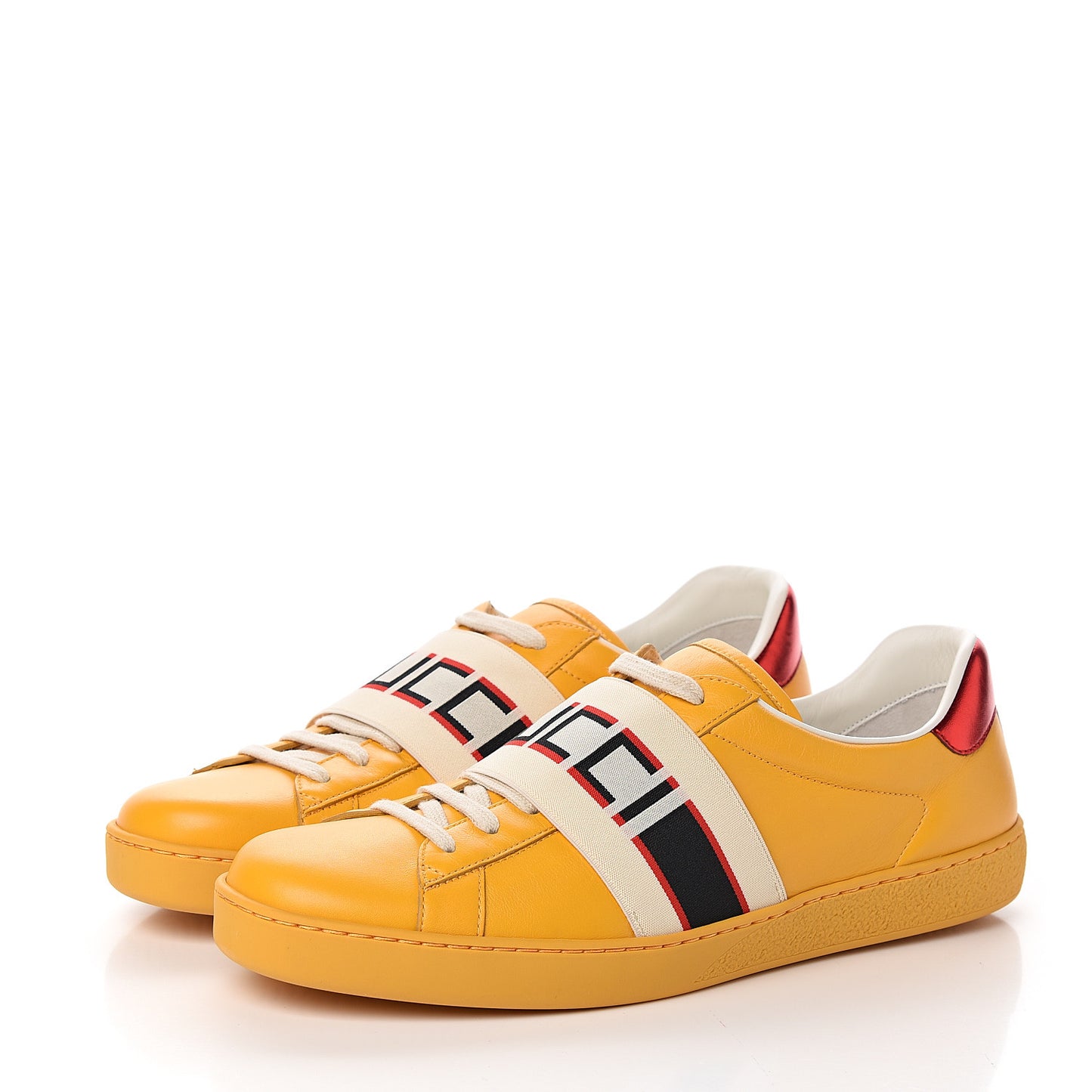 Calfskin Stripe Mens New Ace Sneakers 9 Crop Ecru Red Flame