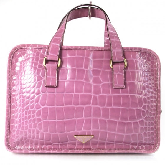 Calfskin Crocodile Embossed Structured Tote Bag Pink