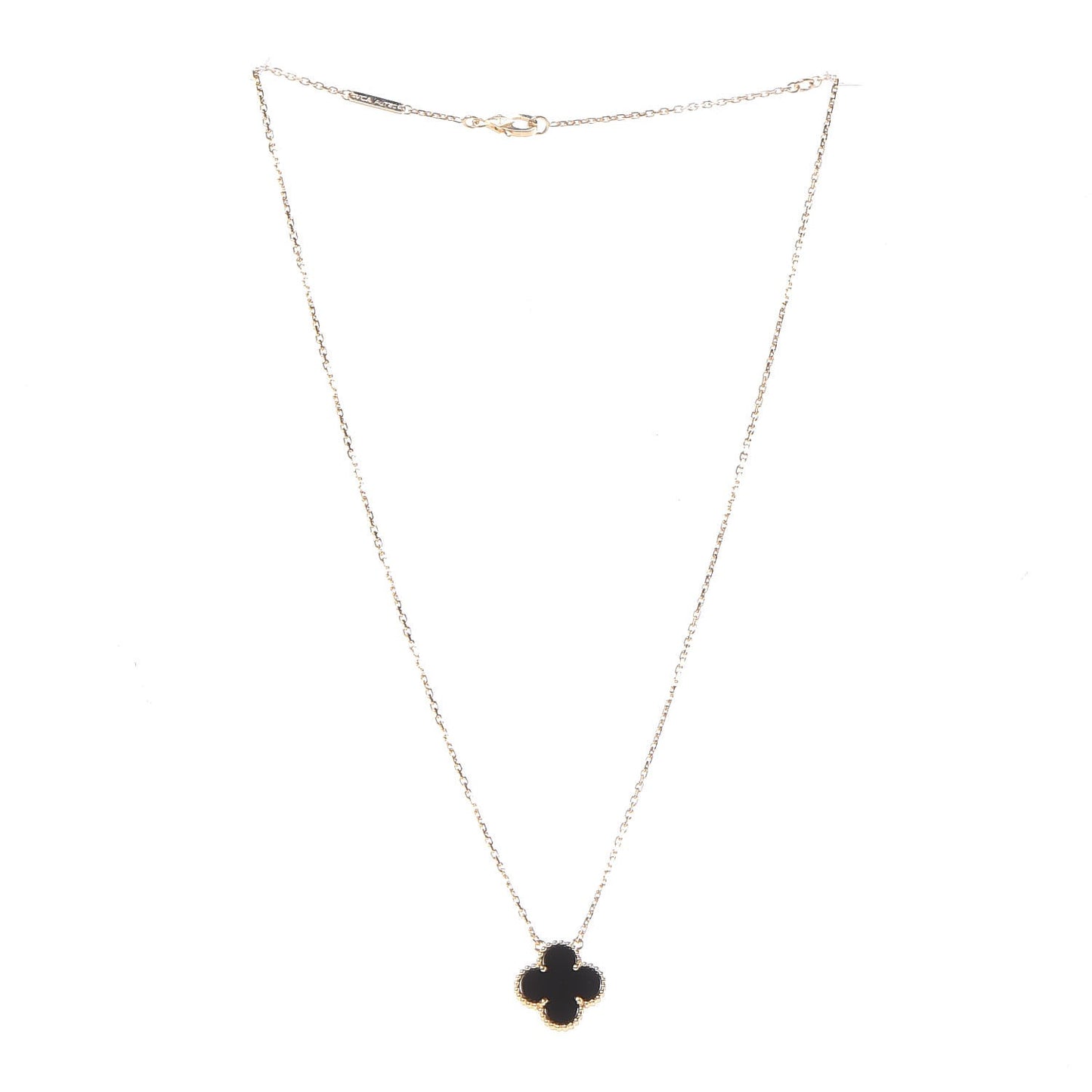 18K Yellow Gold Black Onyx Vintage Alhambra Pendant Necklace