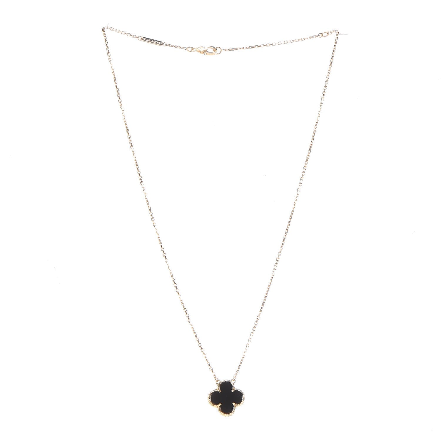 Van Cleef & Arpels 18K Yellow Gold Black Onyx Vintage Alhambra Pendant Necklace 3 of 9
