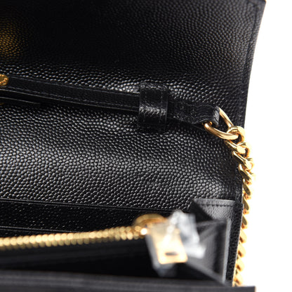 Saint Laurent Grain De Poudre Matelasse Chevron Monogram Chain Wallet Black 8 of 11