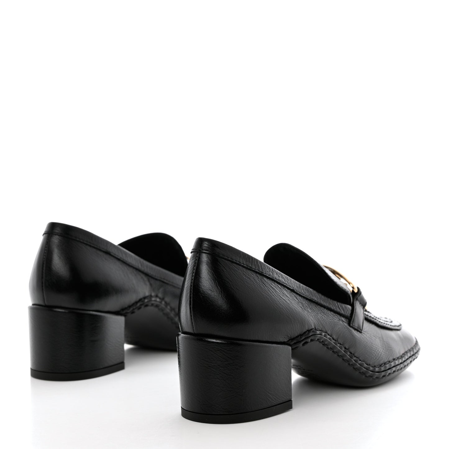 Shiny Calfskin Metal CC Loafers 36.5 Black