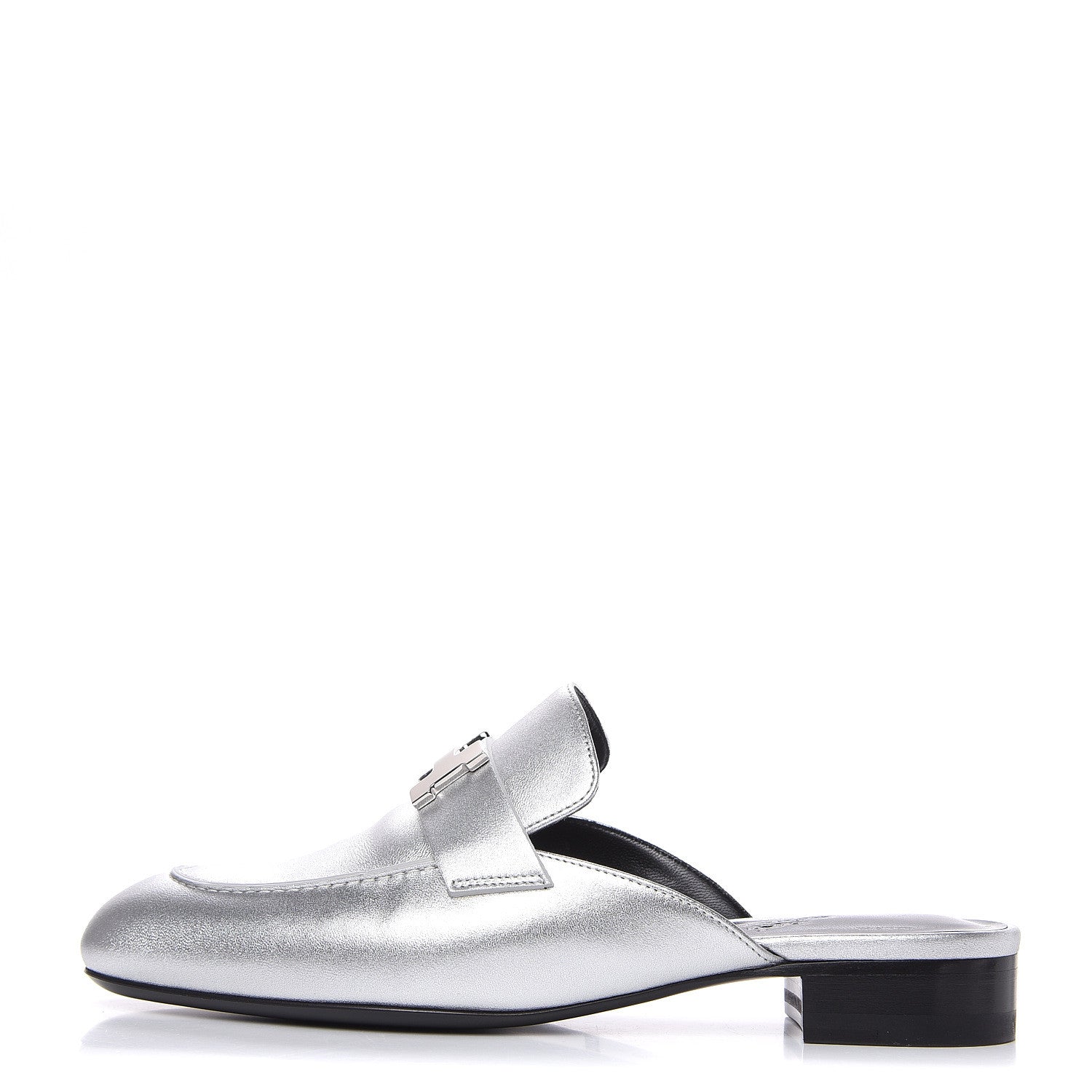 Hermes Metallic Nappa Trocadero Mule 37 Gris Argento 1 of 9