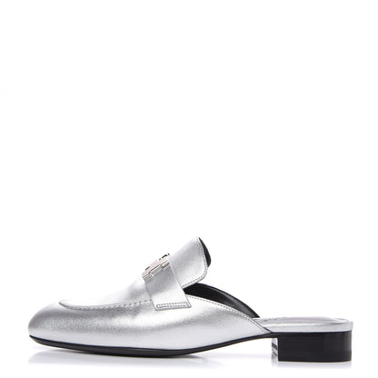 Hermes Metallic Nappa Trocadero Mule 37 Gris Argento 1 of 9