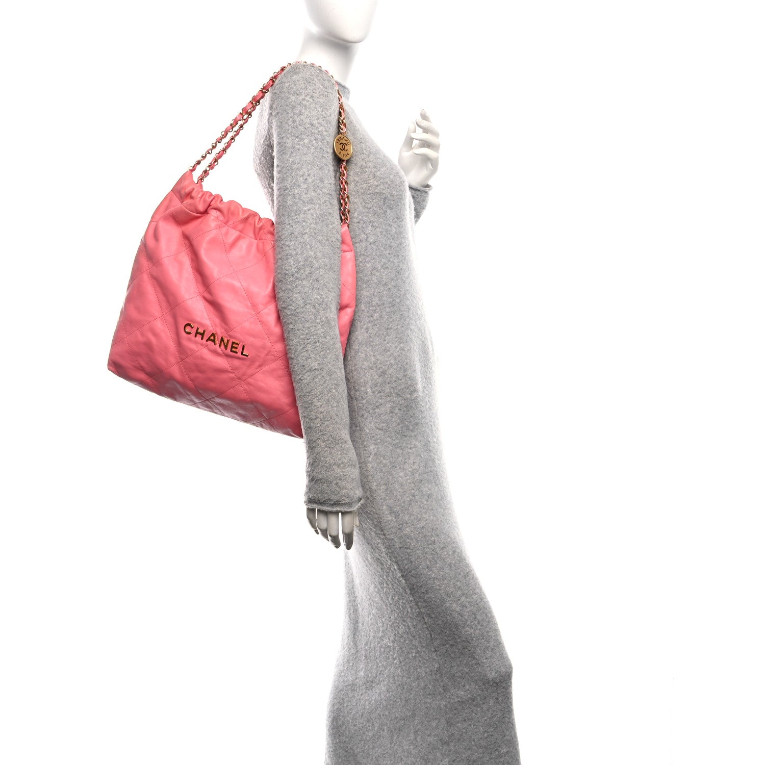Chanel Shiny Calfskin Quilted Chanel 22 Drawstring Bag Coral Pink Coral Pink 2 of 11