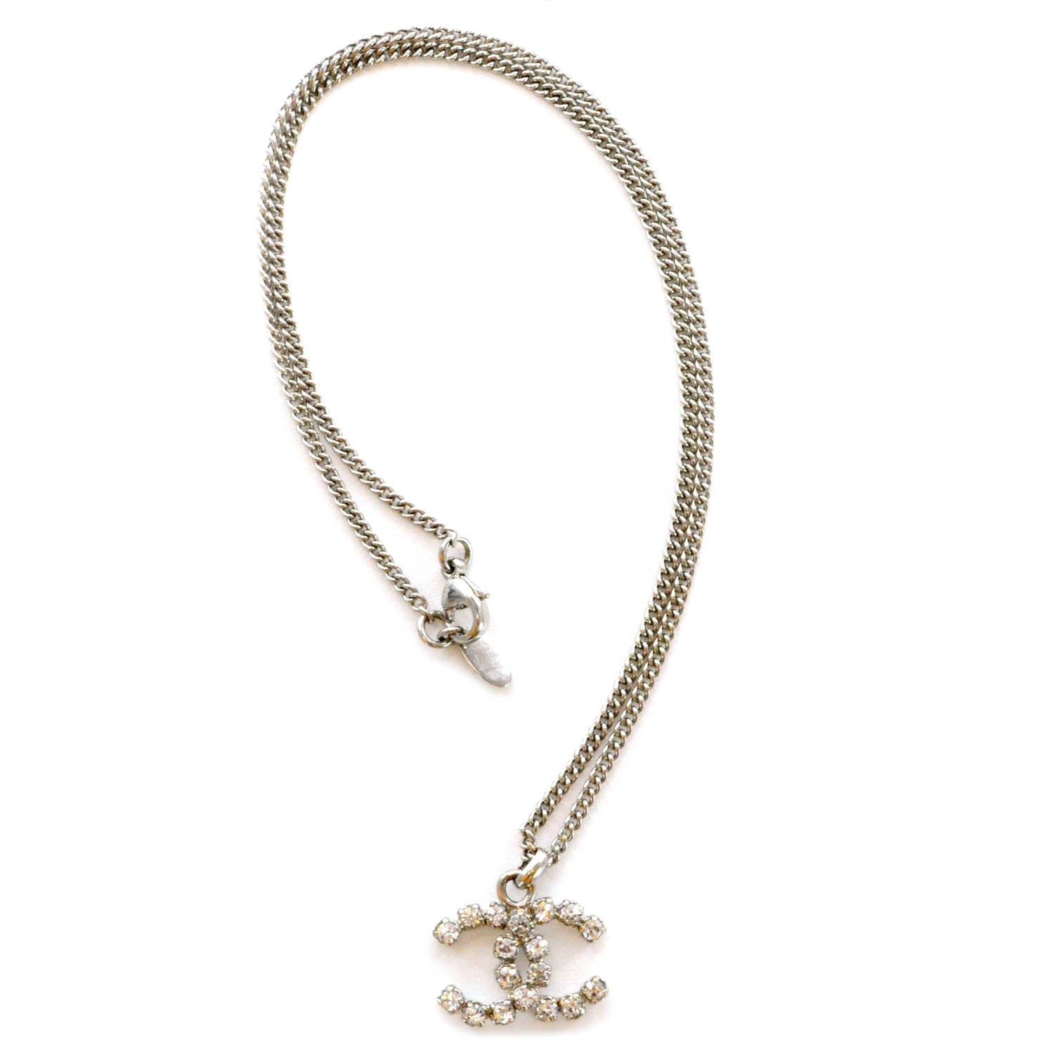 Chanel Crystal CC Necklace Silver 1 of 5