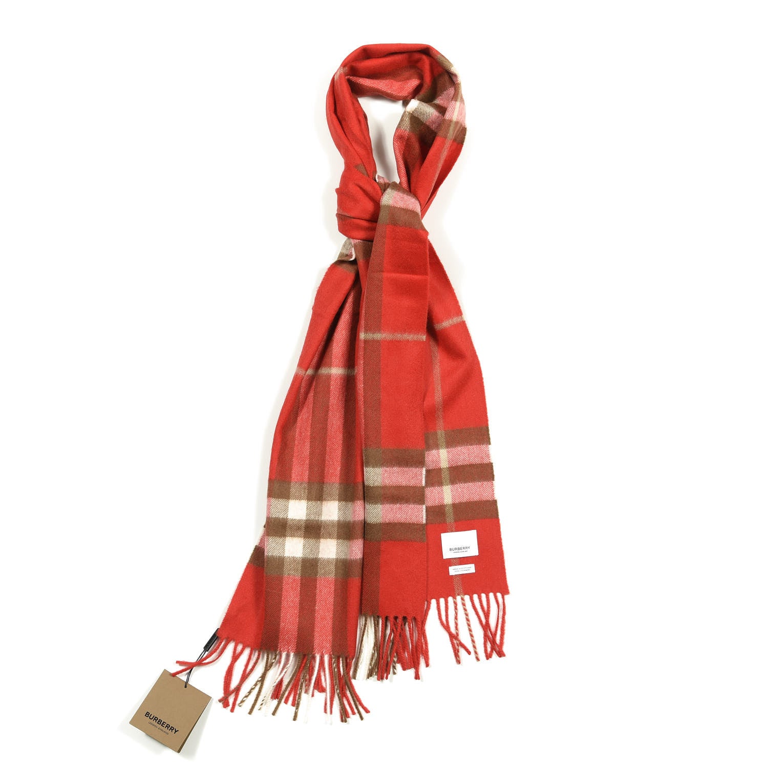 Burberry Cashmere Classic Giant Check Fringe Scarf Red 1 of 4