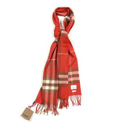 Burberry Cashmere Classic Giant Check Fringe Scarf Red 1 of 4
