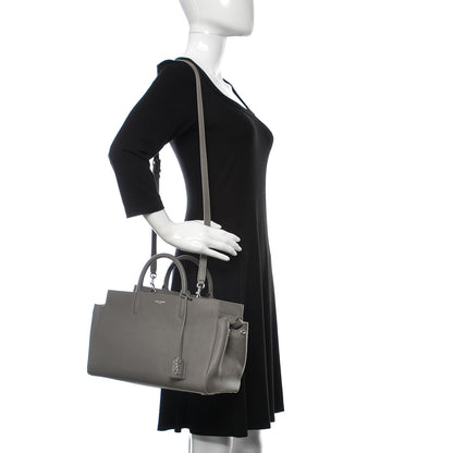 Saint Laurent Grained Calfskin Small Cabas Rive Gauche Fog 2 of 10