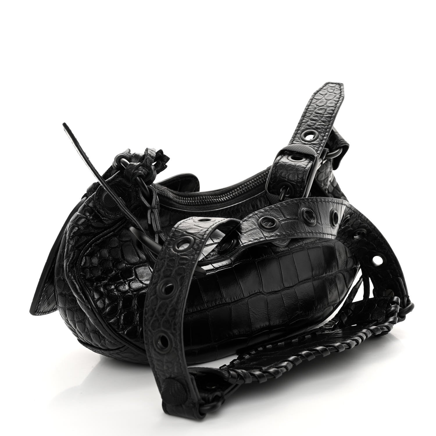 Balenciaga Extra Supple Calfskin Crocodile Embossed Monochrome Le Cagole Shoulder Bag XS Black 3 of 10