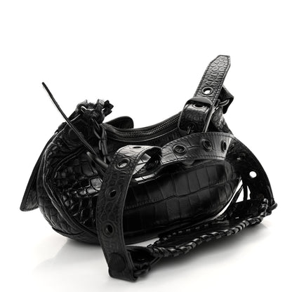 Balenciaga Extra Supple Calfskin Crocodile Embossed Monochrome Le Cagole Shoulder Bag XS Black 3 of 10