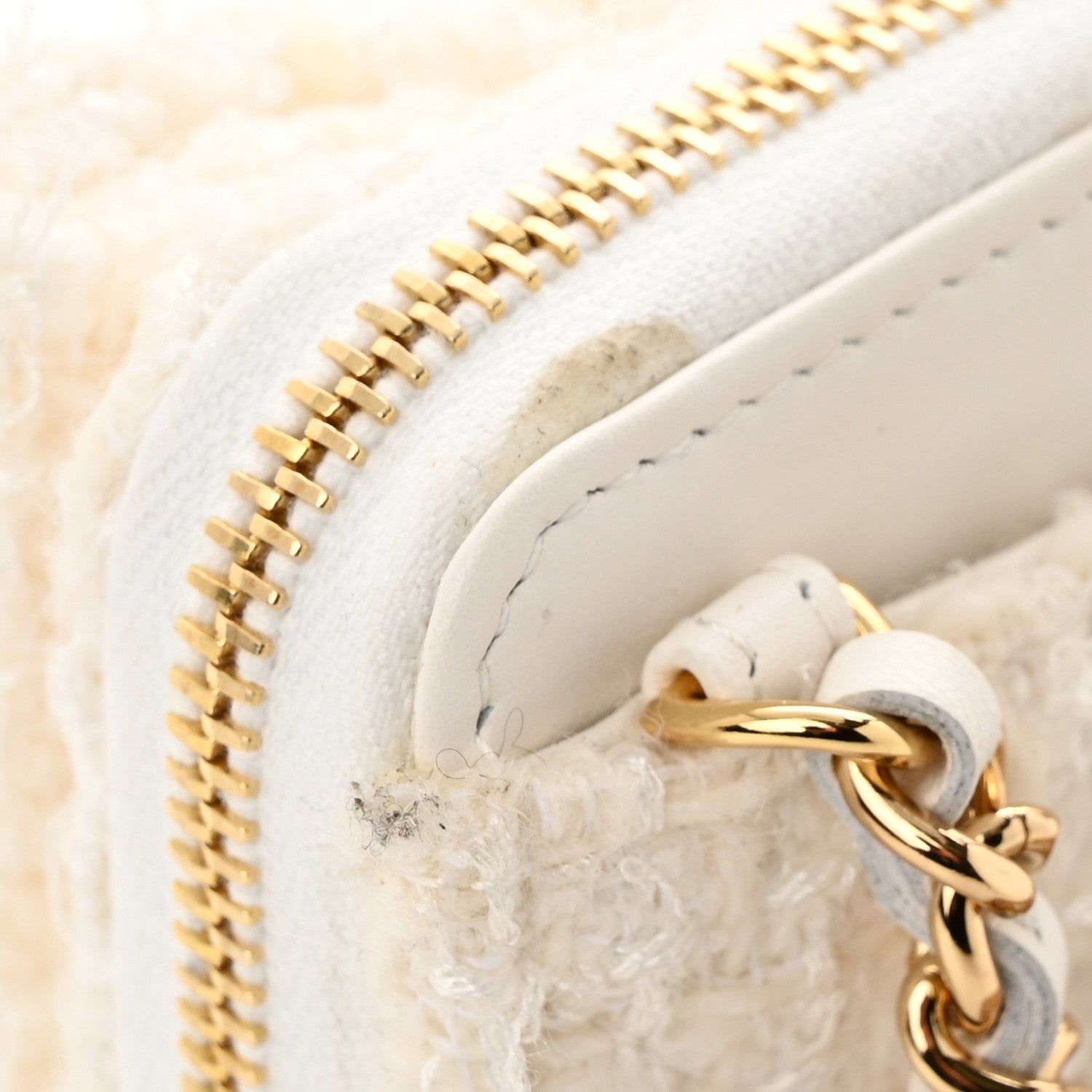 Chanel Tweed Quilted Bow Flap Card Holder On Chain White 11 of 13