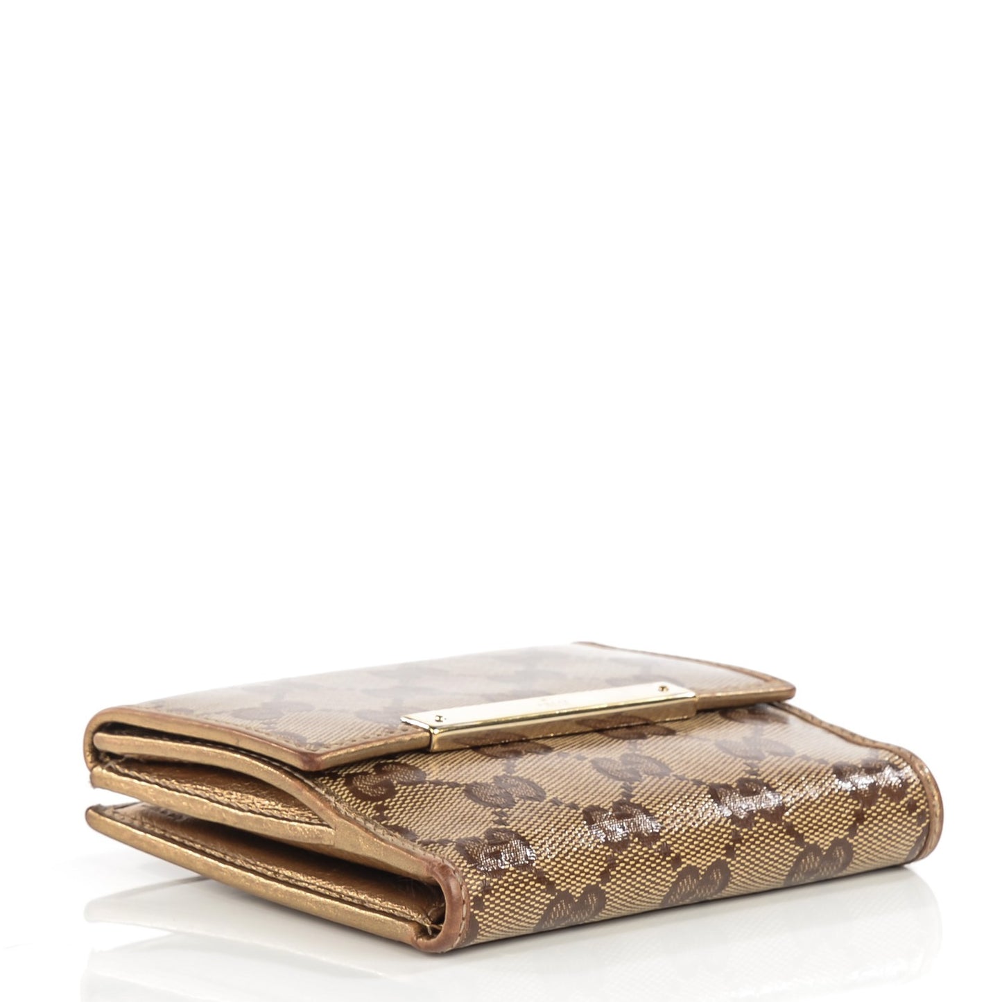 Crystal Monogram Metal Bar French Flap Wallet Metallic Gold