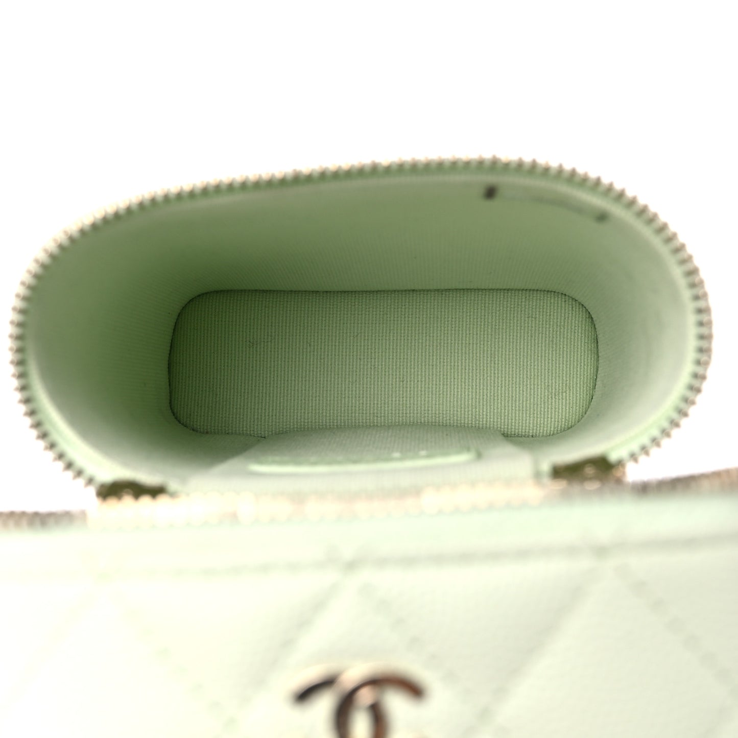 Caviar Quilted Phone Holder With Chain Light Green