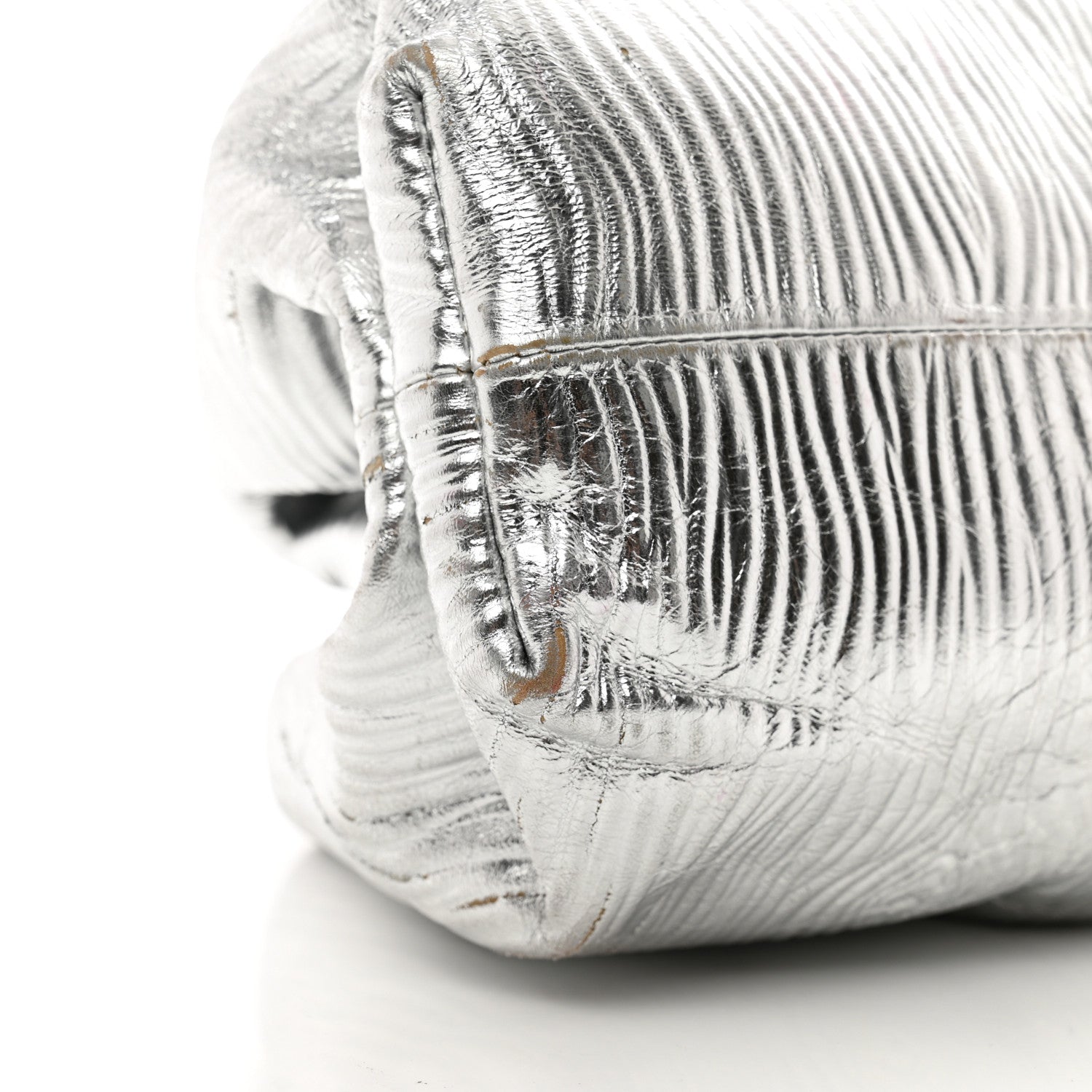 Bottega Veneta Metallic Bark Calfskin Embossed The Pouch Oversized Clutch Silver 8 of 10