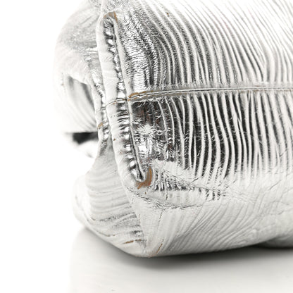 Bottega Veneta Metallic Bark Calfskin Embossed The Pouch Oversized Clutch Silver 8 of 10