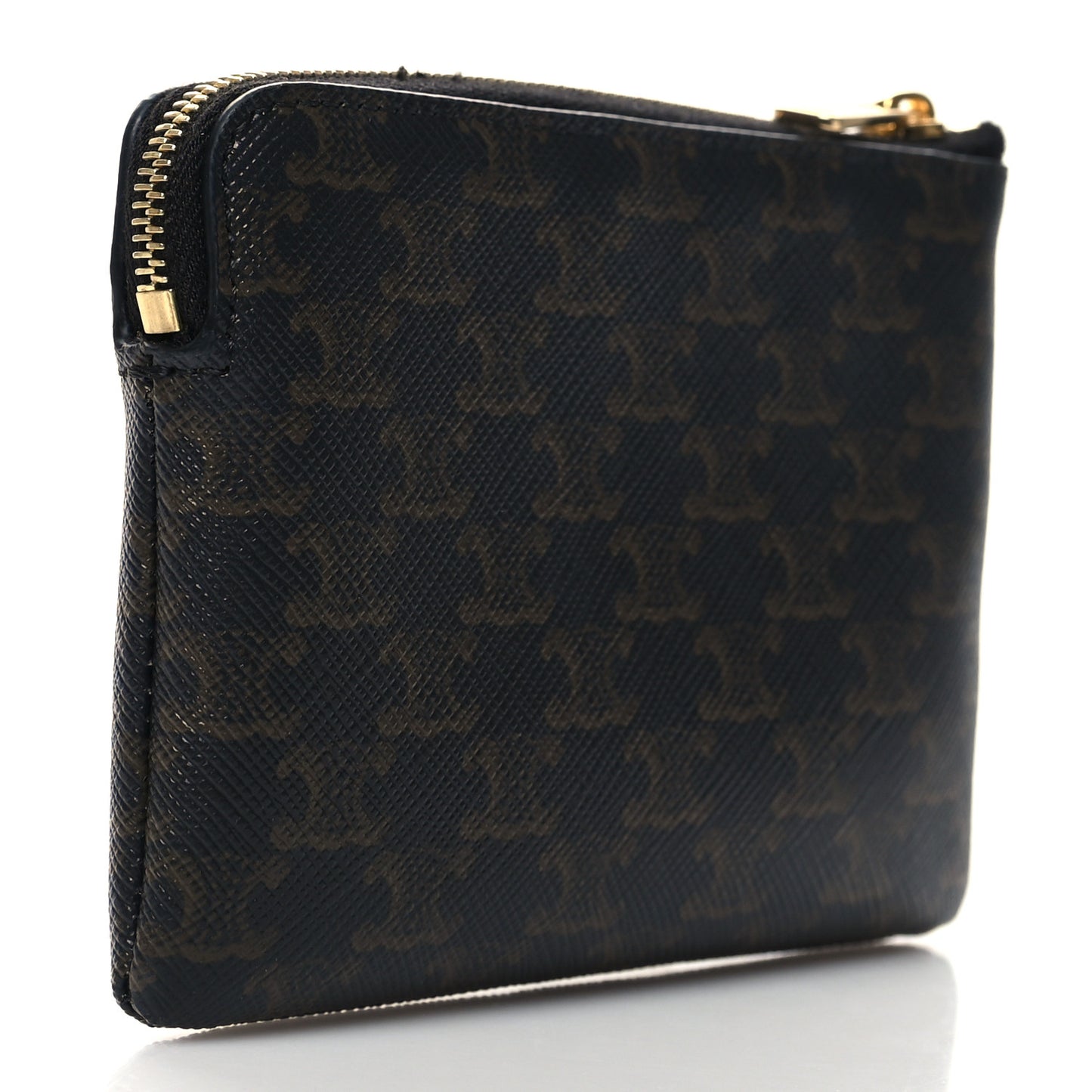 Triomphe Canvas Logo Coin and Card Pouch With Hook Black