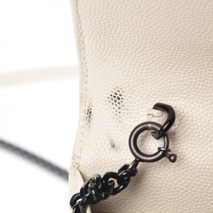 Saint Laurent Grain De Poudre Matelasse Chevron Monogram Envelope Chain Wallet Dove White 17 of 21