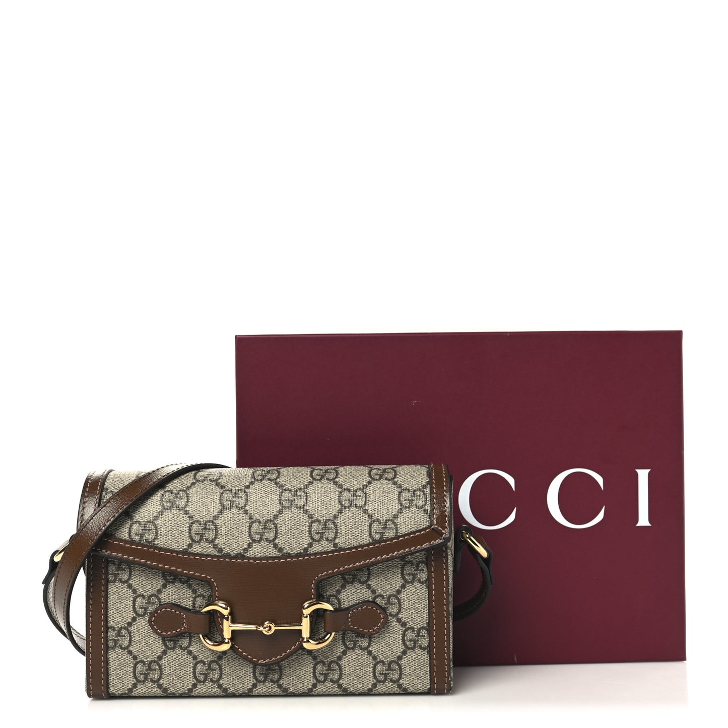 GG Supreme Monogram Mini Horsebit 1955 Shoulder Bag Beige Brown Sugar