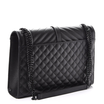 Saint Laurent Grain De Poudre Textured Mixed Matelasse Large Triquilt Monogram Satchel Black 4 of 17