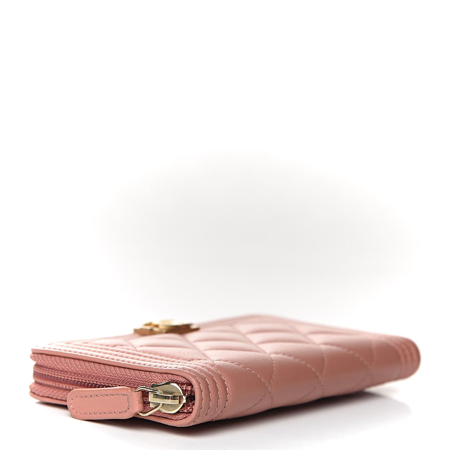 Caviar Quilted Boy Small Zip Around Wallet Pink