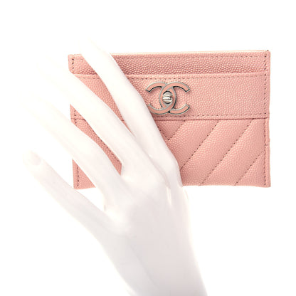 Chanel Metallic Caviar Chevron Quilted Vintage Mademoiselle Card Holder Pink 2 of 9