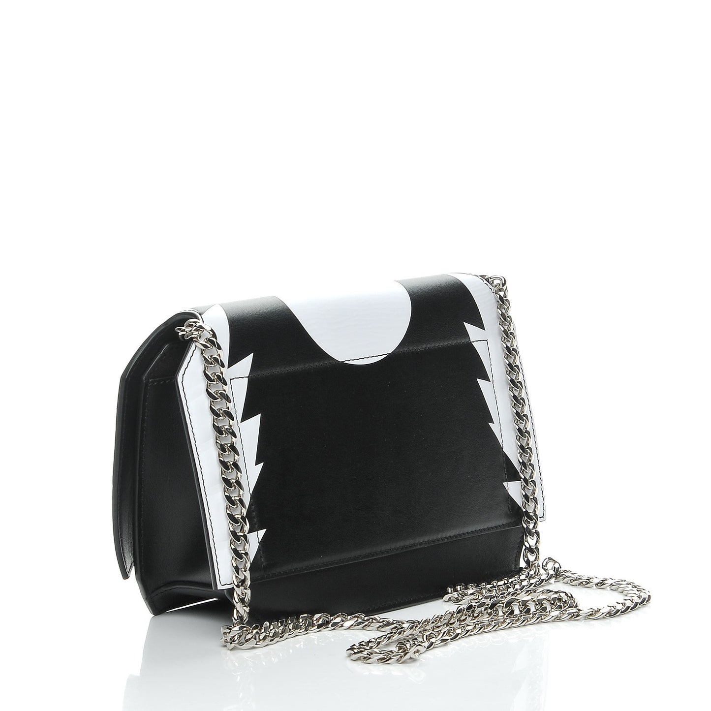 Calfskin Stars Wings Print Bow Cut Chain Bag Black White