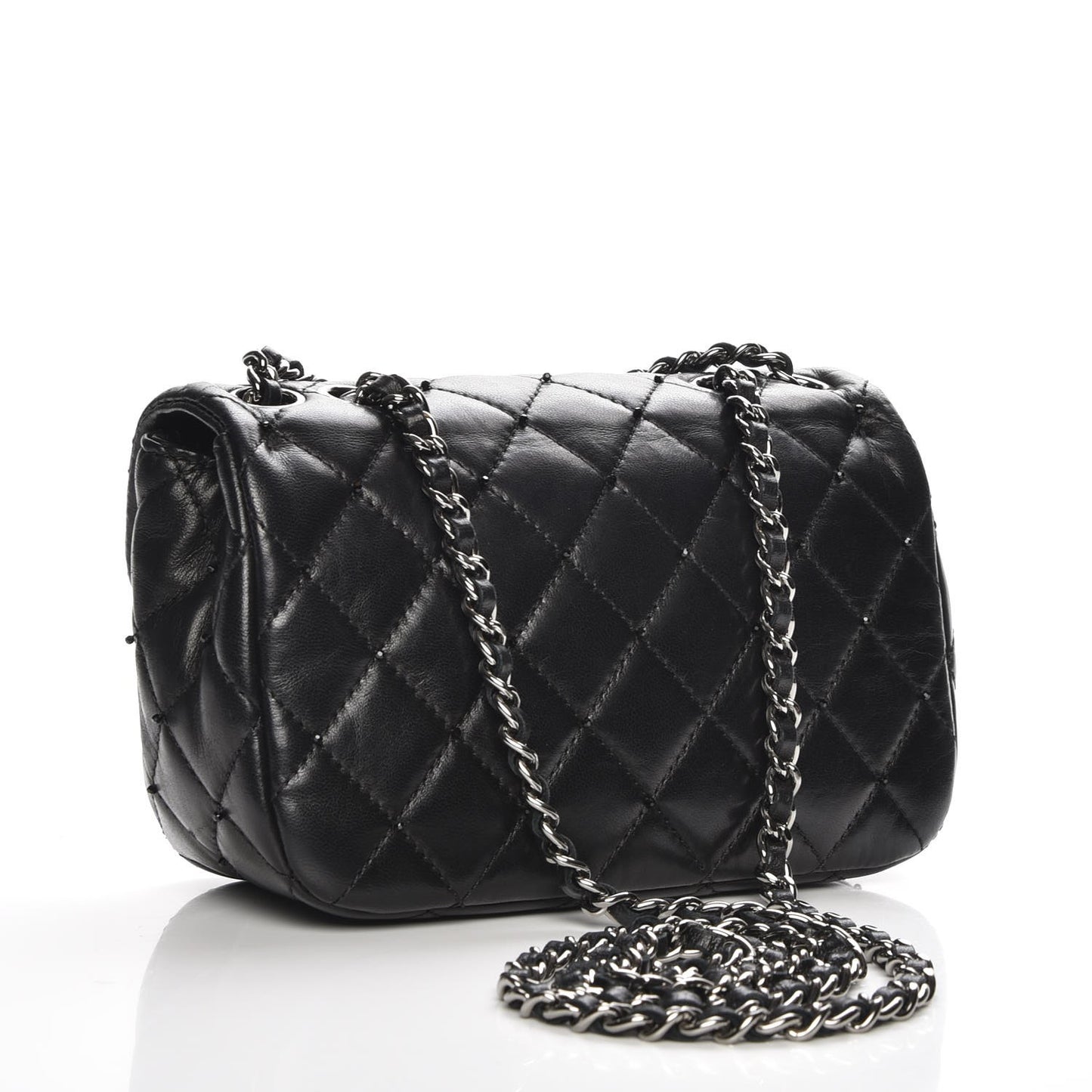 Lambskin Quilted Beaded Extra Mini Flap Black