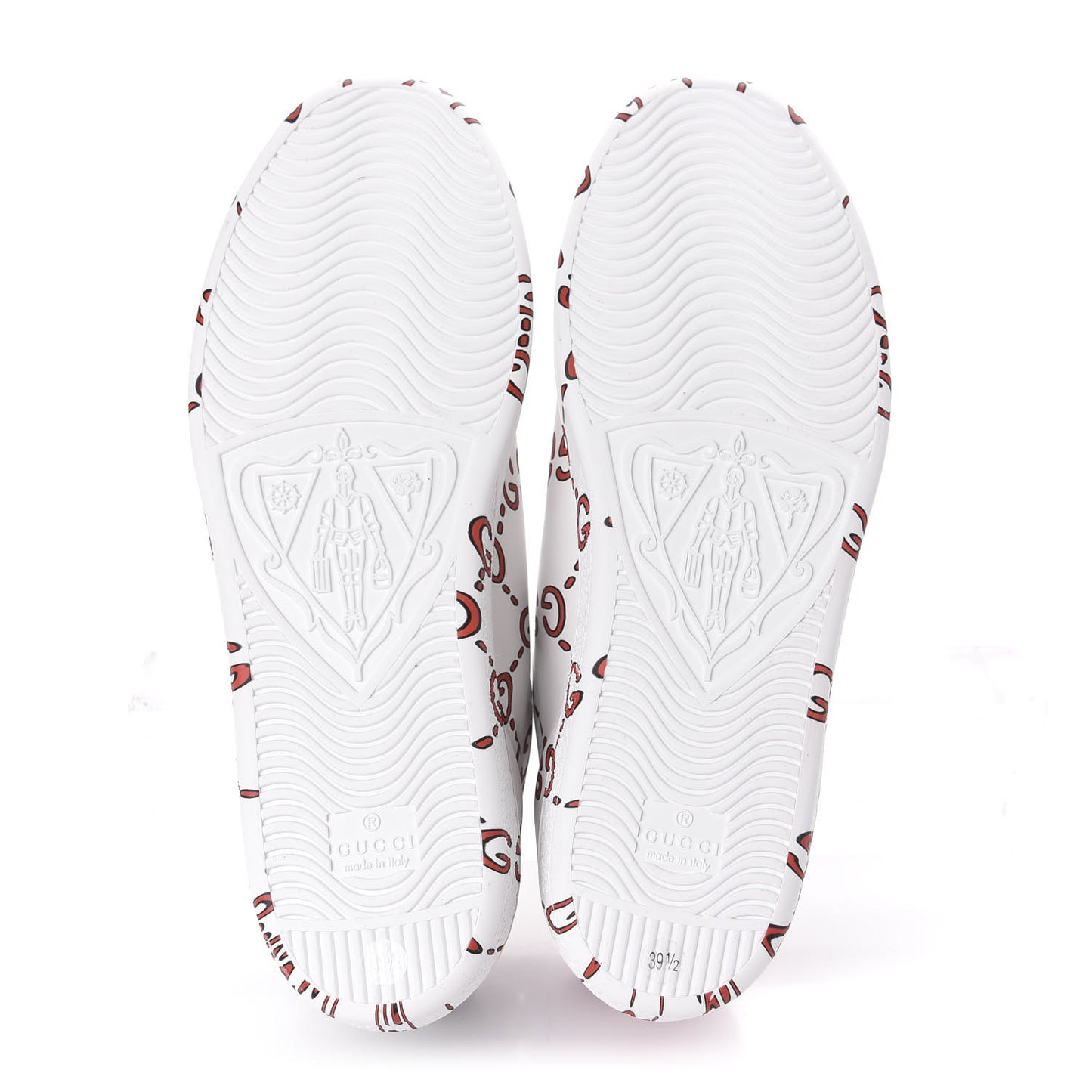Calfskin GucciGhost Print Womens Ace Sneakers 39.5 White Hibiscus Red
