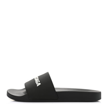 Balenciaga Rubber Womens Logo Pool Slide Sandals 40 Black White 1 of 8