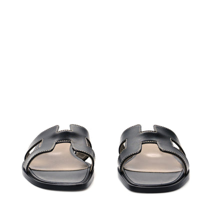Hermes Box Calfskin Oran Sandals 36 Black 2 of 8