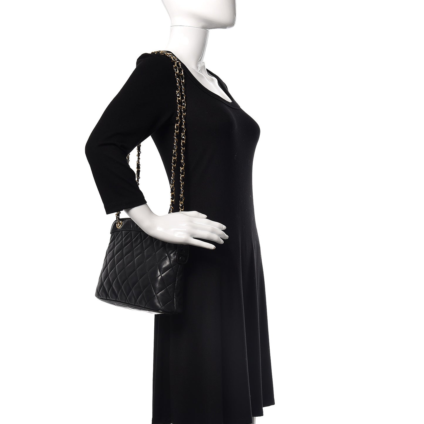 Lambskin Patent Quilted Shoulder Bag Black