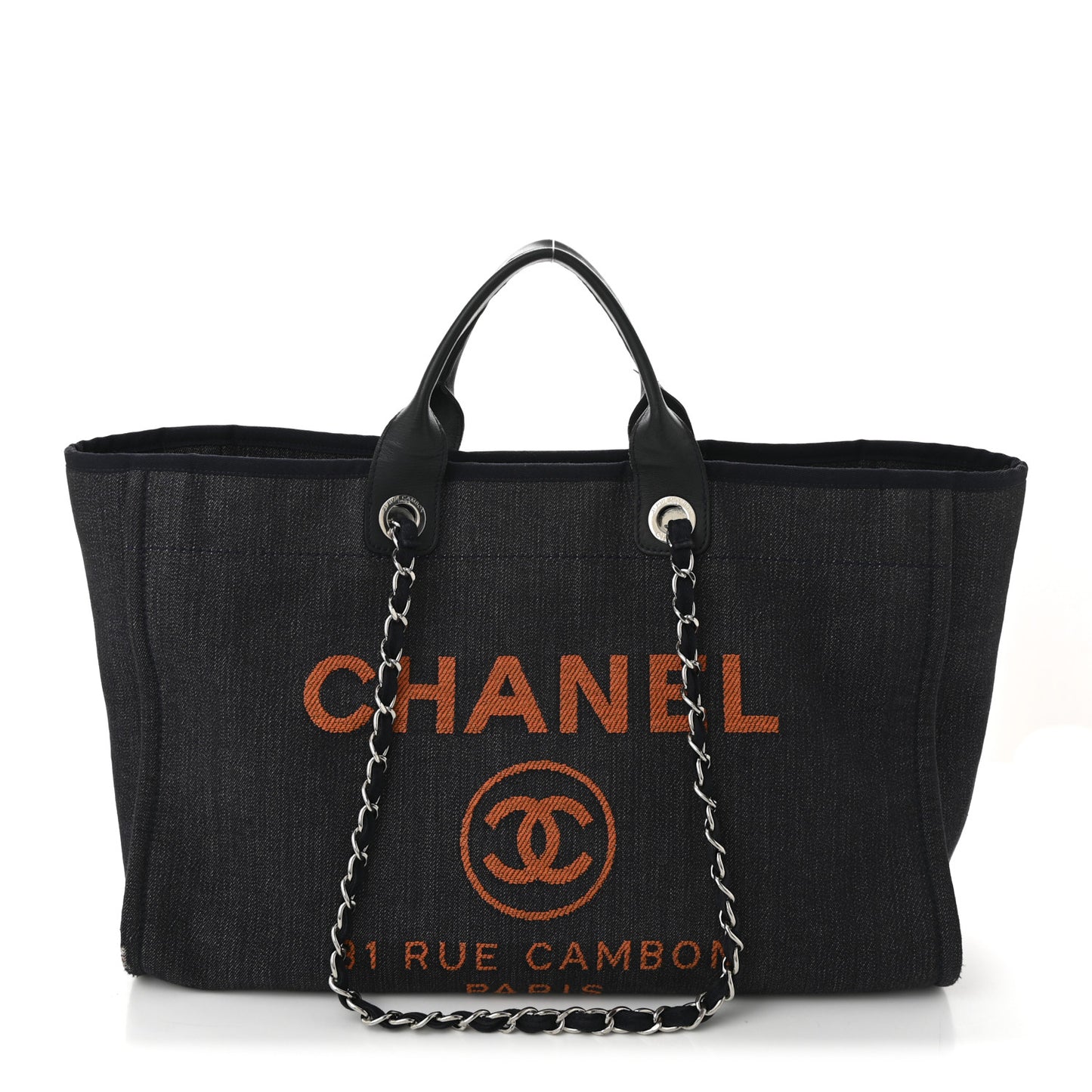 Denim Large Deauville Tote Blue Orange