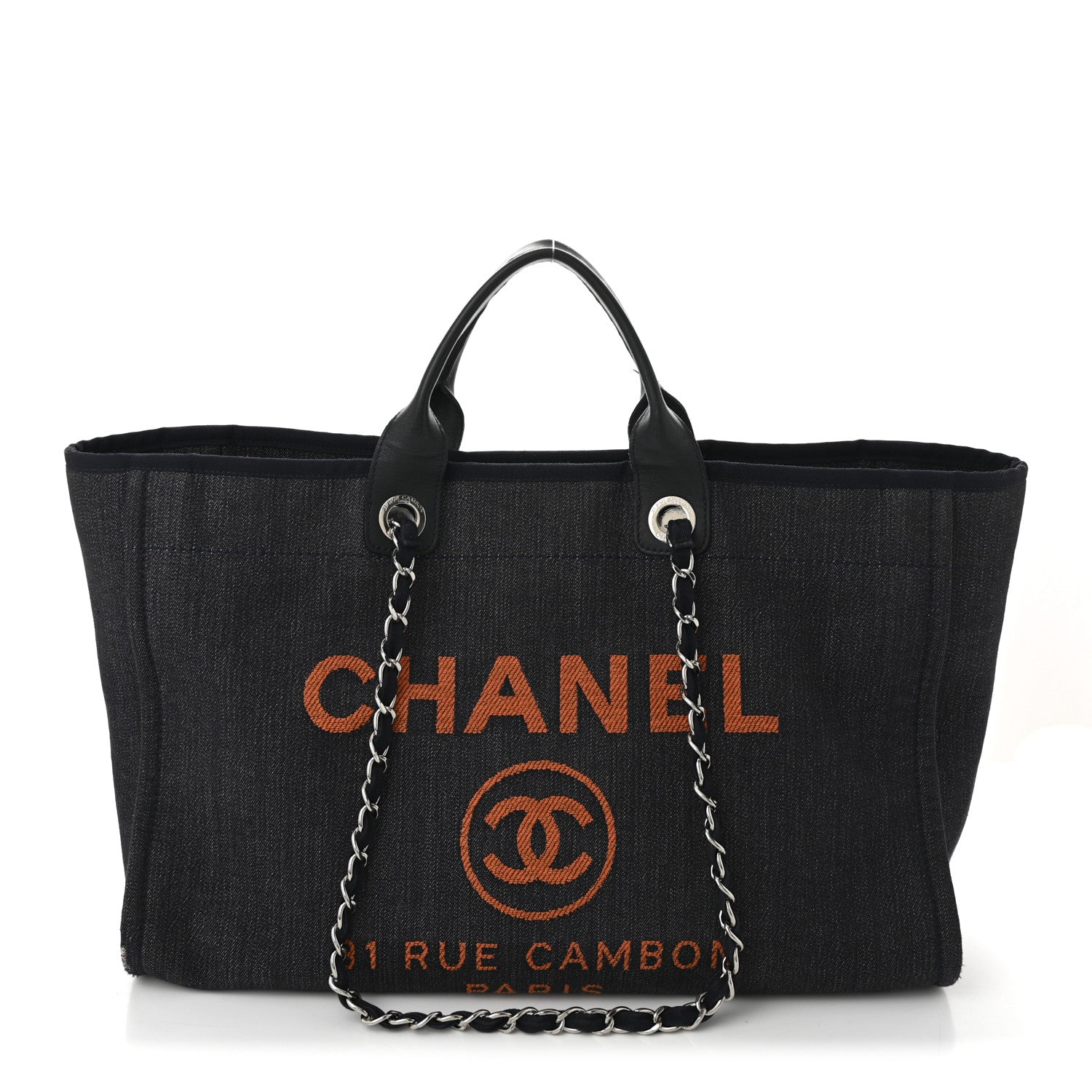 Chanel Denim Large Deauville Tote Blue Orange 1 of 12