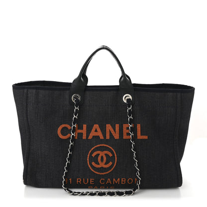 Chanel Denim Large Deauville Tote Blue Orange 1 of 12