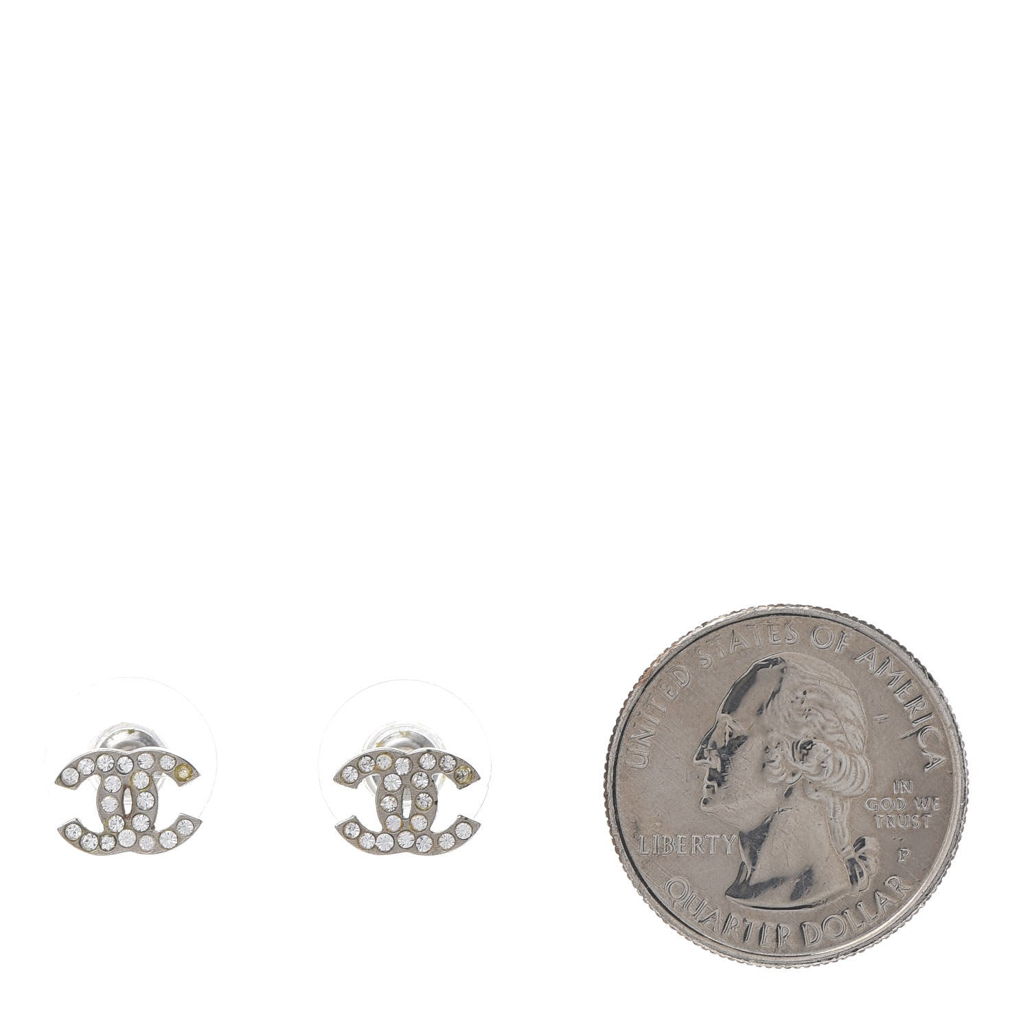Chanel Crystal Mini Timeless CC Earrings Silver 2 of 5