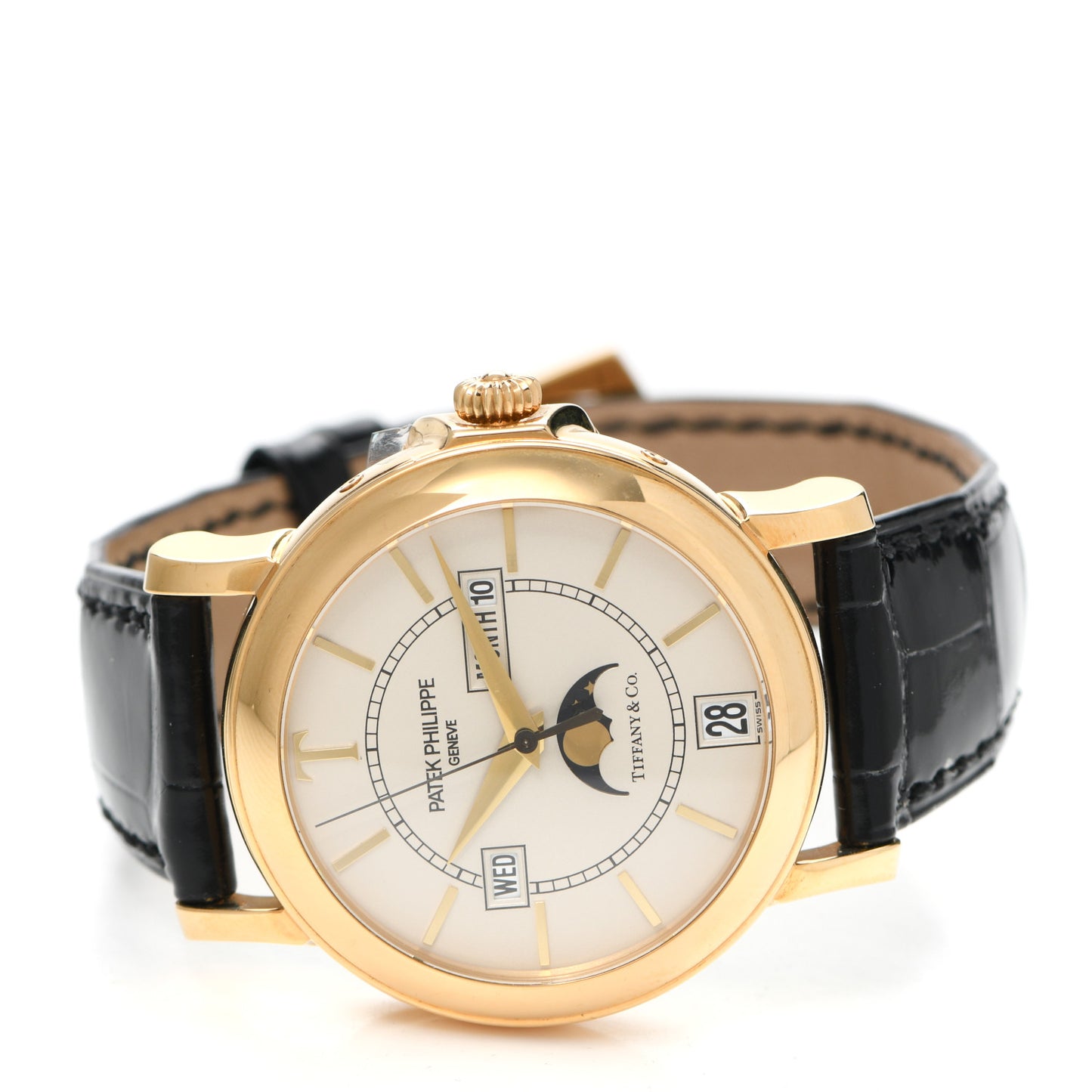 18K Yellow Gold Crocodile 36mm Annual Calendar Moonphase Automatic Watch 5150