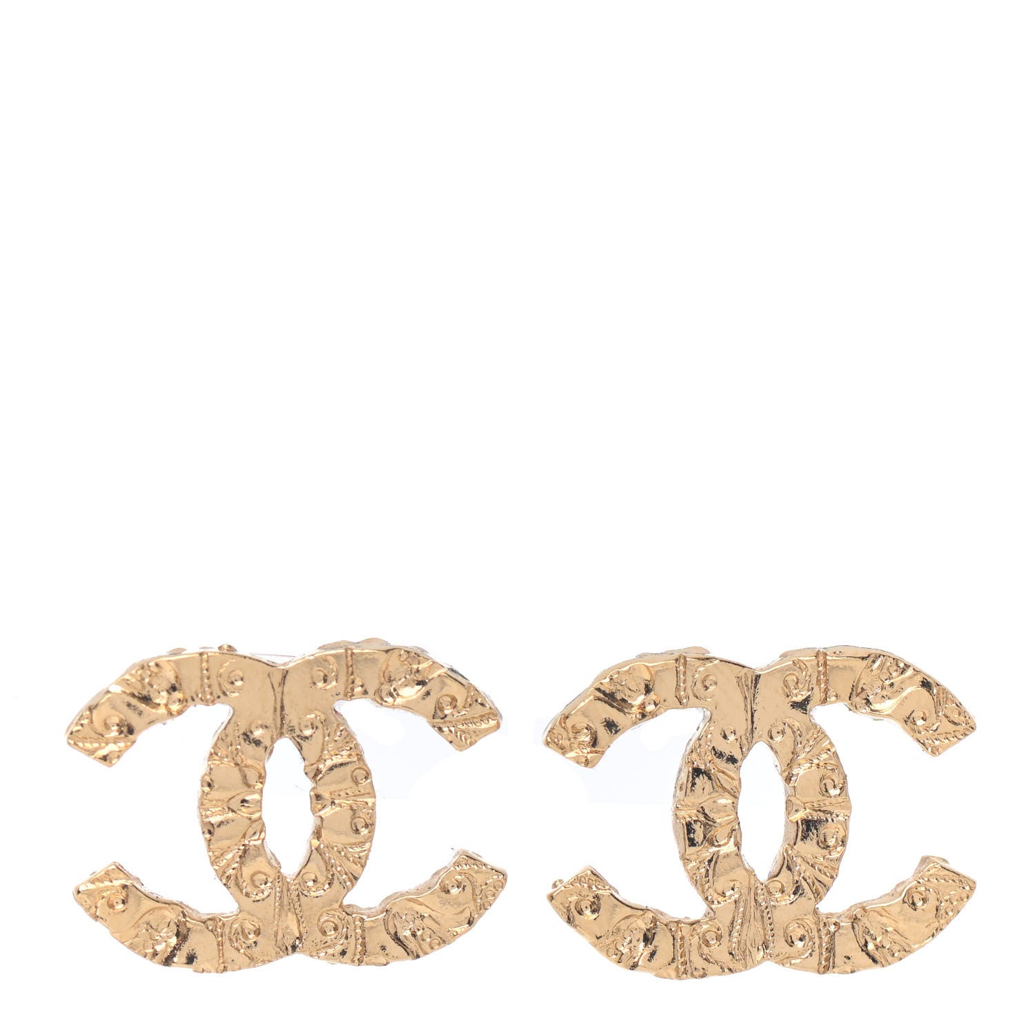 Chanel Metal Textured CC Earrings Gold 1 of 4