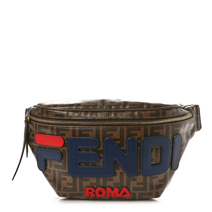 Fendi X FILA Glazed Fabric Vitello Century FF 1974 Mania Belt Bag Mogano Panna Blueberry 1 of 11