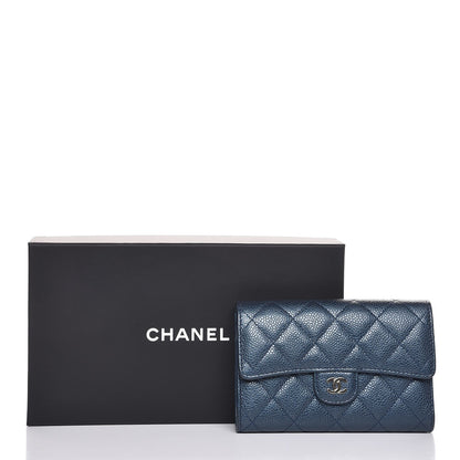 Chanel Metallic Caviar Quilted Small Flap Wallet Dark Blue 8 of 8