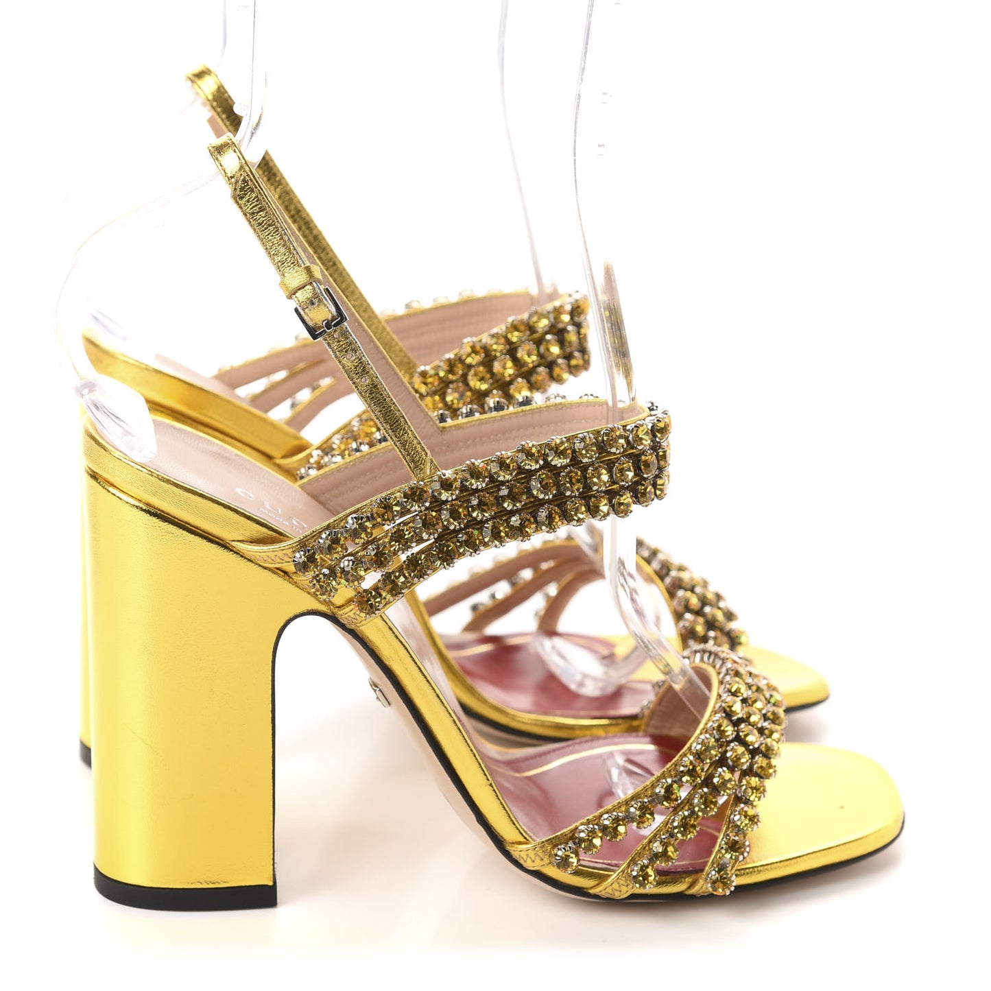 Nappa Silk Crystal Bertie High Heel Sandals 37 Gold