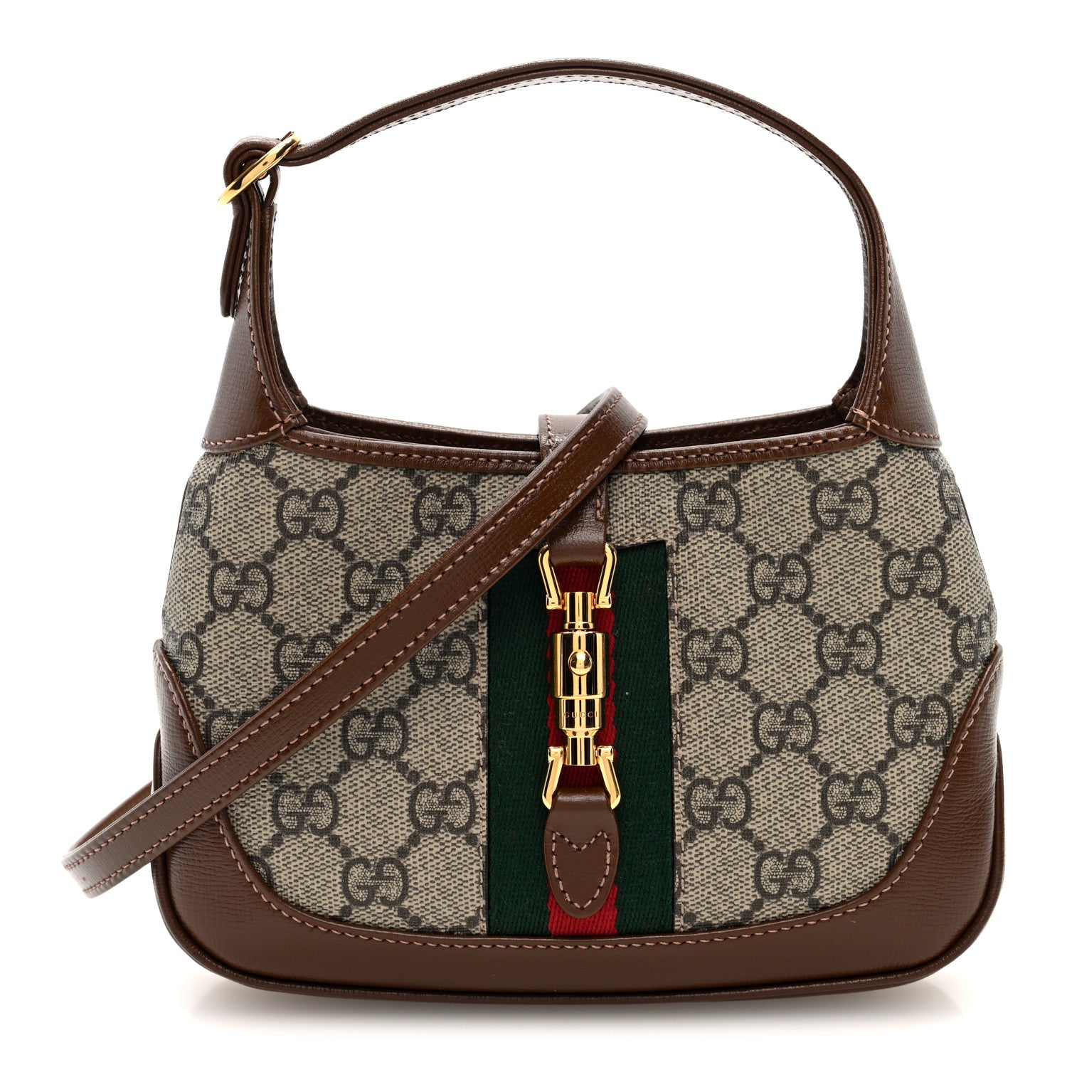 Gucci GG Supreme Monogram Azalea Calfskin Web Mini Jackie 1961 Hobo Beige Ebony Brown Sugar 1 of 9