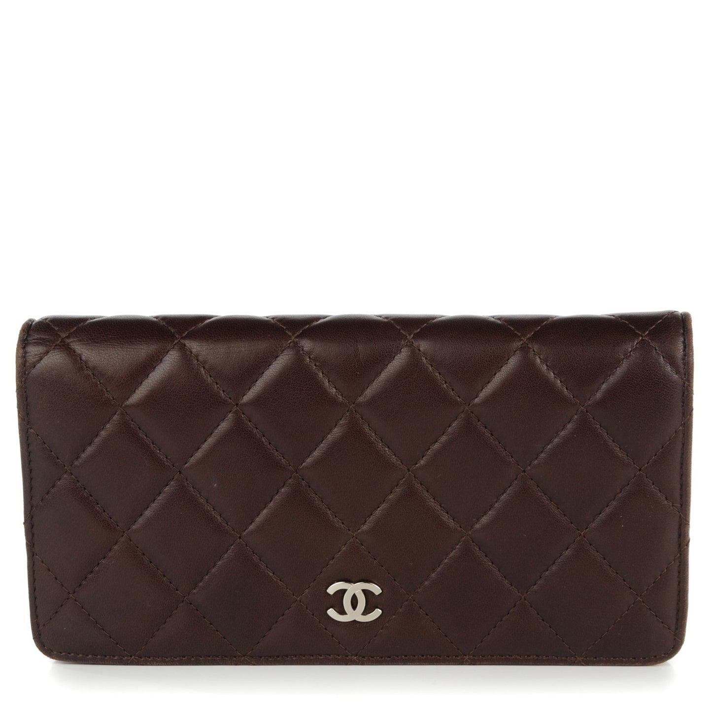 Lambskin Quilted Bi-Color Quilted Yen Wallet Brown