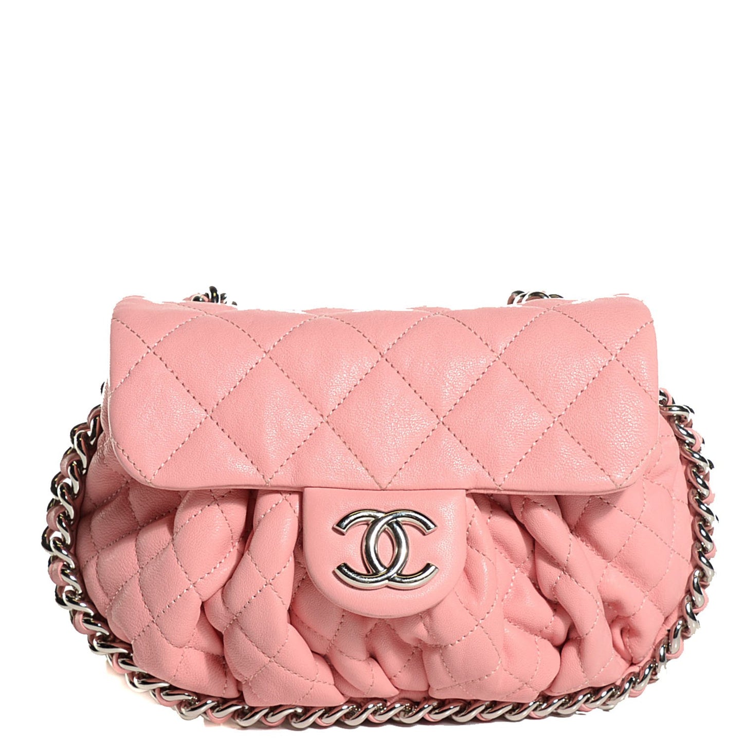 Washed Lambskin Quilted Mini Chain Around Messenger Pink