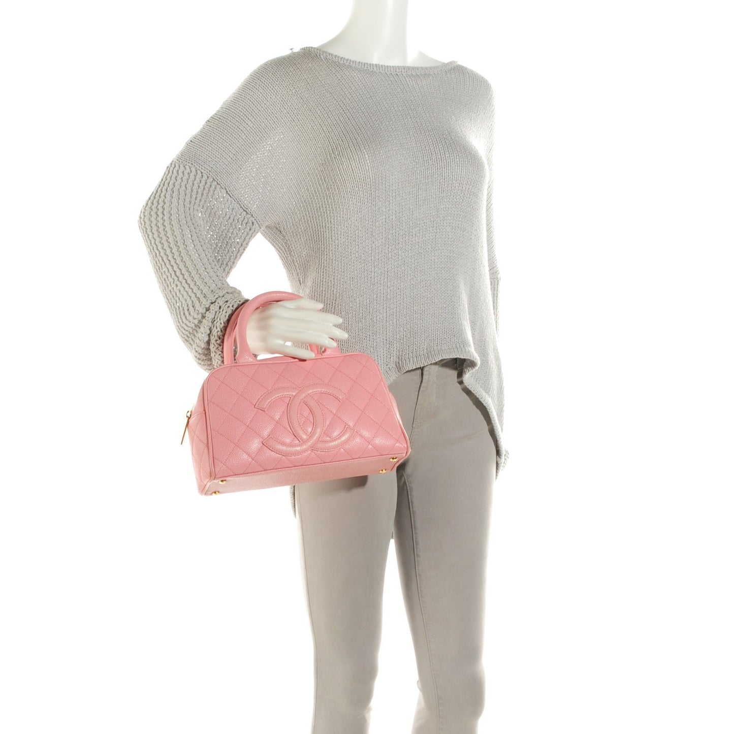 Caviar Quilted Small Bowler Pink