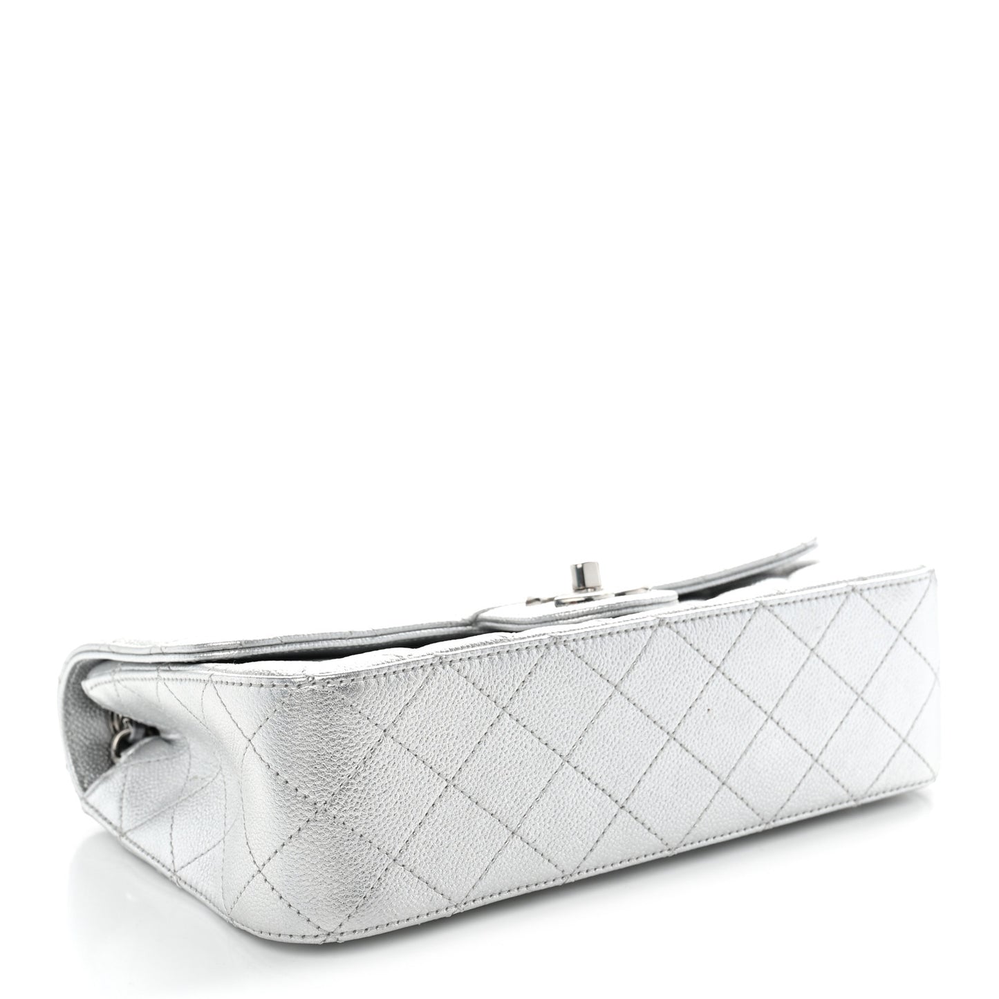 Metallic Caviar Quilted Medium CC Slide Flap Silver