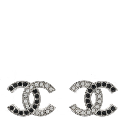 Chanel Crystal CC Earrings Silver Black 1 of 5