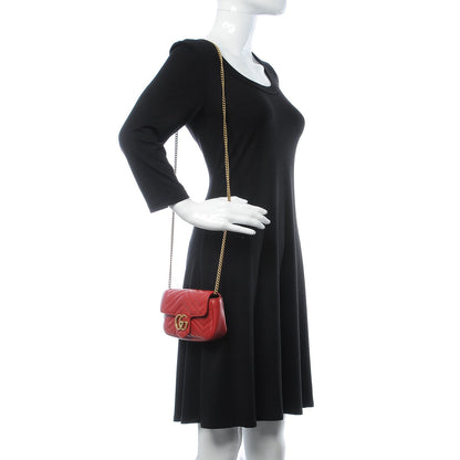 Gucci Calfskin Matelasse Super Mini GG Marmont Shoulder Bag Hibiscus Red 2 of 8
